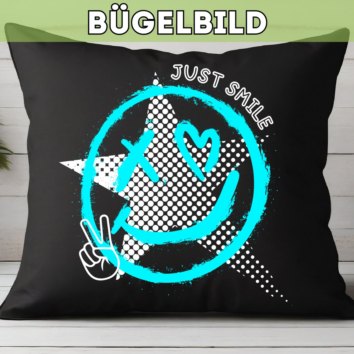 Bügelbild Big Smile türkis